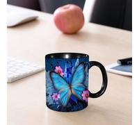 EMCLKS Ceramic Mug,tazas desayuno,taza te,tazas cafe,taza navidad,regalos originales mujer,regalos para parejas,Enjambre de mariposas místicas voladoras. Fondo azul. Fondo de pantalla.,330ml