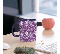 EMCLKS Ceramic Mug,tazas desayuno,taza te,tazas cafe,taza navidad,regalos originales mujer,regalos para parejas,Arte, patrón floral de hojas lilas que brotan sobre un relajante fondo violeta1,330ml