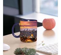 EMCLKS Ceramic Mug,tazas desayuno,taza te,tazas cafe,taza navidad,regalos originales mujer,regalos para parejas,Ciudad Vieja de Jerusalén Centro Histórico de la Ciudad Israel Vista al Atardecer,330ml