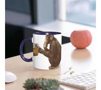EMCLKS Ceramic Mug,tazas desayuno,taza te,tazas cafe,taza navidad,regalos originales mujer,regalos para parejas,Mono sentado sobre sus ancas con una mirada pensativa y sosteniendo en sus patas,330ml