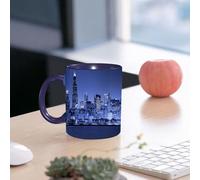 EMCLKS Ceramic Mug,tazas desayuno,taza te,tazas cafe,taza navidad,regalos originales mujer,regalos para parejas,Estados Unidos, horizonte de la ciudad de Chicago por la noche con edificios alto,330ml