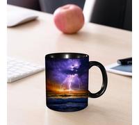 EMCLKS Ceramic Mug,tazas desayuno,taza te,tazas cafe,taza navidad,regalos originales mujer,regalos para parejas,Decoración de lago, relámpagos épicos y tormenta en el horizonte de olas del mar,330ml