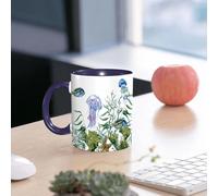 EMCLKS Ceramic Mug,tazas desayuno,taza te,tazas cafe,taza navidad,regalos originales mujer,regalos para parejas,Océano, patrón de vida marina con efecto estilo acuarela con algas, medusas y pec,330ml