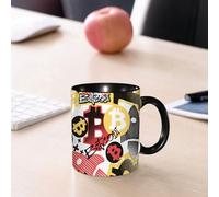 EMCLKS Ceramic Mug,tazas desayuno,taza te,tazas cafe,taza navidad,regalos originales mujer,regalos para parejas,Símbolo de moneda digital Bitcoin, con un patrón funky y sin costuras, estilo doo,330ml