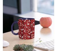 EMCLKS Ceramic Mug,tazas desayuno,taza te,tazas cafe,taza navidad,regalos originales mujer,regalos para parejas,Flor de ciruelo, una imagen poética clásica de flores de ciruelo blancas sobre un,330ml