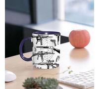 EMCLKS Ceramic Mug,tazas desayuno,taza te,tazas cafe,taza navidad,regalos originales mujer,regalos para parejas,Dibujo en blanco y negro de pistola y objetivo, granada.,330ml