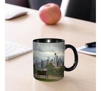 EMCLKS Ceramic Mug,tazas desayuno,taza te,tazas cafe,taza navidad,regalos originales mujer,regalos para parejas,Banco y vista del horizonte del centro de Seattle en Seattle, Washington.,330ml