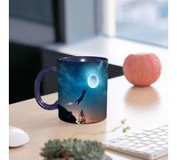 EMCLKS Ceramic Mug,tazas desayuno,taza te,tazas cafe,taza navidad,regalos originales mujer,regalos para parejas,Un gato negro salta audazmente hacia la luna llena, capturando la gracia y el mis,330ml
