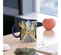 EMCLKS Ceramic Mug,tazas desayuno,taza te,tazas cafe,taza navidad,regalos originales mujer,regalos para parejas,Calles y tranvía del casco antiguo de Lisboa, Portugal.,330ml