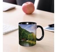 EMCLKS Ceramic Mug,tazas desayuno,taza te,tazas cafe,taza navidad,regalos originales mujer,regalos para parejas,Río que fluye entre verdes montañas a través del bosque al atardecer,330ml