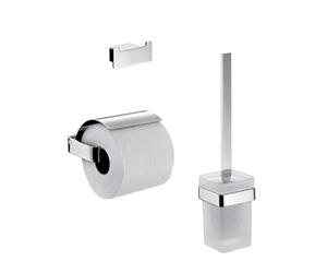 Emco 051500100, 057500102, 050000100 Accesorios Piezas, Incluye Gancho para Toallas, Soporte de Papel con Tapa, Juego de escobillas de Inodoro 3 en 1, Perfecto para Cualquier baño, Cromo