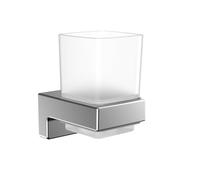 emco Cue Vaso de Vidrio para Pegar I Portacepillos de Dientes sin Tornillos I Vaso de Metal y Cristal en Cromo
