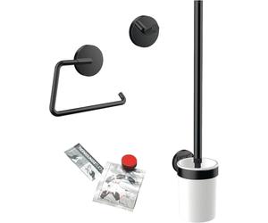 emco Juego de Accesorios de baño Redondos de 3 Piezas, Incluye Ganchos para Toallas, Soporte para Papel, Juego de escobilla de Inodoro 3 en 1, Cualquier baño, Negro, Talla única, 3