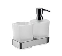 Portavasos y dispensador de jabón líquido emco loft, modelo de pared, cromado, 053100100, Color: cromado