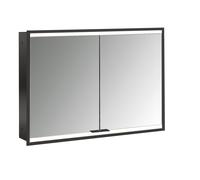 emco prime 2 Armario con espejo iluminado, 1000 mm, 2 puertas, modelo emportado, 949713555, Color: negro/espejo