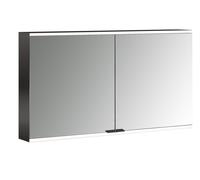 emco prime 2 Armario con espejo iluminado, 1200 mm, 2 puertas, con paredes laterales espejadas, modelo de superficie, 949713546, Color: negro/espejo