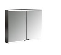 emco prime 2 Armario con espejo iluminado, 800 mm, 2 puertas, con paredes laterales espejadas, modelo de superficie, 949713524, Color: negro/espejo