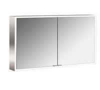emco prime Armario con espejo iluminado, 1200 mm, 2 puertas, con paredes laterales espejadas, modelo de superficie, 949706384, Color: aluminio/blanco