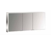emco prime Armario con espejo iluminado, 1400 mm, 3 puertas, con paredes laterales de espejo, modelo de superficie, 949706387, Color: aluminio/blanco