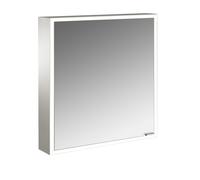 emco prime Armario con espejo iluminado, 600 mm, 1 puerta, tope a la izquierda, con paredes laterales de espejo, modelo de superficie, 949706359, Color: aluminio/blanco