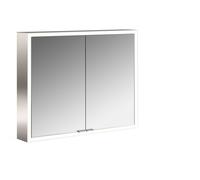 emco prime Armario con espejo iluminado, 800 mm, 2 puertas, con paredes laterales espejadas, modelo de superficie, 949706362, Color: aluminio/blanco