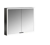 emco prime Armario con espejo iluminado, 800 mm, 2 puertas, con paredes laterales espejadas, modelo de superficie, 949713562, Color: negro/espejo