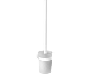 emco Round - Escobilla de Inodoro con Soporte y Mango de Metal, Recipiente de plástico, para Montaje en Pared, Color Blanco Mate