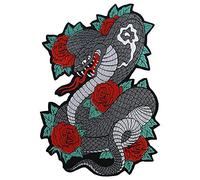 EMDOMO Parches grandes bordados con diseño de serpiente de rosa para manualidades, para chaqueta de motocicleta, con apliques decorados, insignias personalizadas, 1 pieza