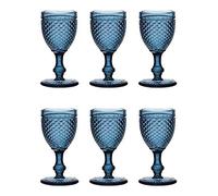 EME Mobiliario Copa de Cristal Tallado Picos en Color Azul Set 6 Unidades