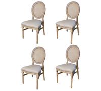 EME Pack 4 Sillas Luis XVI Imitación Madera con Respaldo Ratán. Sillas Clásica de Estilo Francés. Asiento Ratán. Estructura de Polipropileno. Necesita Montaje.