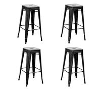 EME Pack 4 Taburetes Alto Metálico de Acero Galvanizado. Taburete Metálico Apilable de 76x43x43cm Ideal para Usar en Interior y Exterior. Incluye 4 Unidades. (Negro)