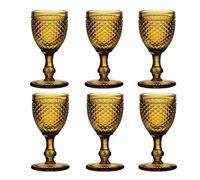 EME Set Copas Cristal Color Ámbar Tallado en picos de Color. Juego de Copas ideales para Eventos y Decoración. Incluye 6 unidades. Cristal Tallado Resistente.