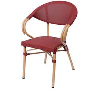 EME Sillón Nantes En Color Burdeos - Estilo Parisino. Estructura Resistente y Duradera. Estructura Aluminio y Asiento de Textilene. Ideal usos para Hostelería. Apilable.