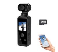 EMEBAY Cámara de acción de bolsillo Ultra HD 4K de 64 GB, mini cámara deportiva de mano giratoria de 270°, fotografía EIS/Time-lapse/disparo a cámara lenta/cámara corporal portátil subacuática