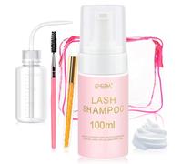 EMEDA 100ML Champú para pestañas con cepillo y botella de aclarado Kit champú espumante para pestañas extensiones Limpiador de Espuma de pestañas para uso en salón y en casa sin aceite