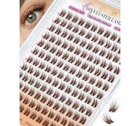 EMEDA 14mm Racimos de Pestañas Marrones Individuales de Efecto Wispy Natural, Extensión de Pestañas para Lash Clusters DIY en Casa, con Rizado D, Banda Invisible Cluster Lashes (FD29-14mm)
