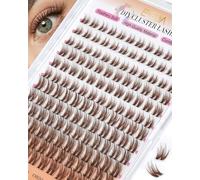 EMEDA Natural Racimos de Pestañas Marrones Individuales de Efecto Wispy, Extensión de Pestañas para Lash Clusters DIY en Casa, Mezcla 8 10 12 14mm, con Rizado D, Banda Invisible Lash (FD29-Mix)