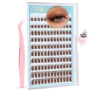 EMEDA Pestañas Autoadhesivas Marrones con Pinzas, Racimos Prepegados Sin Pegamento - Kit de Extensiones para un Look Natural D-Curl y Volumen, Banda Transparente 8-14mm, Fácil Aplicación (YLB009-mix)