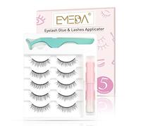 EMEDA Pestañas naturales 3D con pegamento y pinzas 5 pares de pestañas cortas con pegamento Pestañas falsas de aspecto natural Juego de pestañas en tira con aplicador (naturales 03)