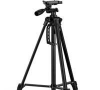 EMEET Soporte de trípode para teléfono, soporte de piso ajustable de 55.5 pulgadas de alto para teléfonos celulares, cabezal de inclinación panorámica de 360°, plegable de 19.3 pulgadas, soporte