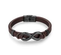 EMEM GM309 - Pulsera de piel para hombre, diseño de infinito, cierre de acero inoxidable, color negro y marrón, longitud 21 cm de ancho y 1 cm, 21cm, Acero inoxidable Cuero sintético, No es una piedra