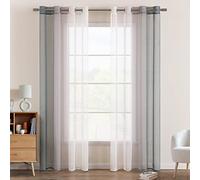 EMEMA Cortina Gradiente Horizontal Translúcida Visillo Moderno Degradado Gasa para Ventanas Habitación Dormitorio Cocina Sala de Estar 2 Piezas 140x175cm Gris