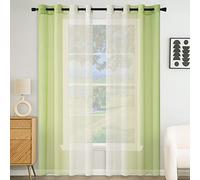 EMEMA Cortina Gradiente Horizontal Translúcida Visillo Moderno Degradado Gasa para Ventanas Habitación Dormitorio Cocina Sala de Estar 2 Piezas 140x260cm Verde Claro