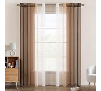 EMEMA Cortina Gradiente Horizontal Translúcida Visillo Moderno Degradado Gasa para Ventanas Habitación Dormitorio Cocina Sala de Estar 2 Piezas 140x175cm Café Ligero