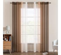 EMEMA Cortina Gradiente Horizontal Translúcida Visillo Moderno Degradado Gasa para Ventanas Habitación Dormitorio Cocina Sala de Estar 2 Piezas 140x215cm Café Ligero