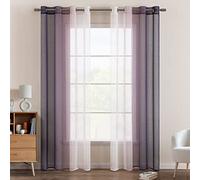 EMEMA Cortina Gradiente Horizontal Translúcida Visillo Moderno Degradado Gasa para Ventanas Habitación Dormitorio Cocina Sala de Estar 2 Piezas 140x245cm Violeta