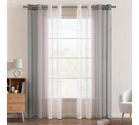 EMEMA Cortina Gradiente Horizontal Translúcida Visillo Moderno Degradado Gasa para Ventanas Habitación Dormitorio Cocina Sala de Estar 2 Piezas 140x280cm Gris