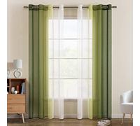 EMEMA Cortina Gradiente Horizontal Translúcida Visillo Moderno Degradado Gasa para Ventanas Habitación Dormitorio Cocina Sala de Estar 2 Piezas 140x145cm Verde