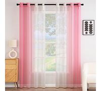 EMEMA Cortina Gradiente Horizontal Translúcida Visillo Moderno Degradado Gasa para Ventanas Habitación Dormitorio Cocina Sala de Estar 2 Piezas 140x215cm Rosa