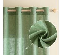 EMEMA Cortinas de Lino Cruzada Visillo Color Puro Translucido Moderno Decoracion Transparente para Ventana Sala Cuarto Dormitorio Comedor Cocina Salón 2 Hojas 140x200cm Verde